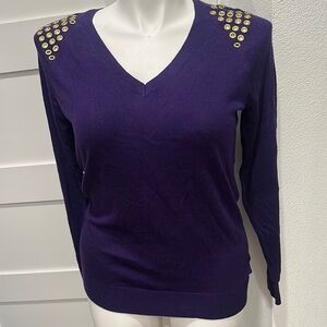 NWT Michael Kors Purple V-Neck Sweater with Gold Details Size L